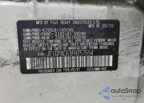 2015 Subaru Impreza Premium from USA, damaged, VIN JF1GPAC63FH257654